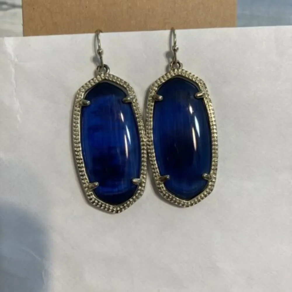 Kendra Scott‎ Elle Navy Cats Eye EARRINGS Gold Tone